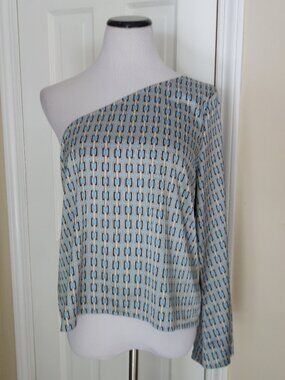 NWT EXPRESS Blue Chain-Link Print One Shoulder Blouse Top – Large